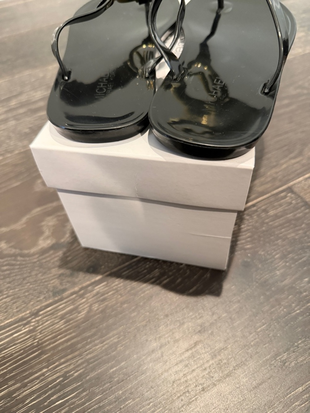 Michael Kors Black Jelly Thong Sandals with Gold MK Emblems - Picture 3 of 3